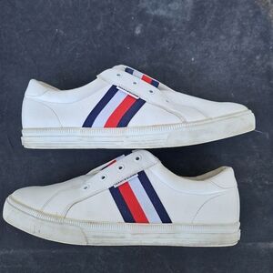 Tommy Hilfiger White Slip-On Sneakers with Red & Navy Stripes